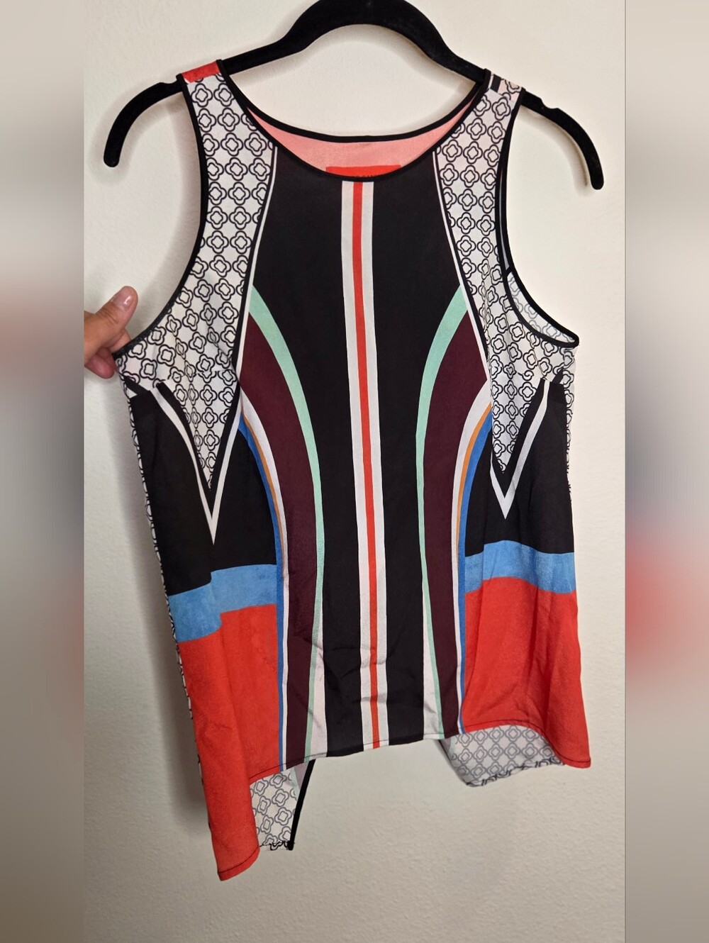 Clover Canyon Black Sleeveless Top with Coral Trim - Split Back - XS